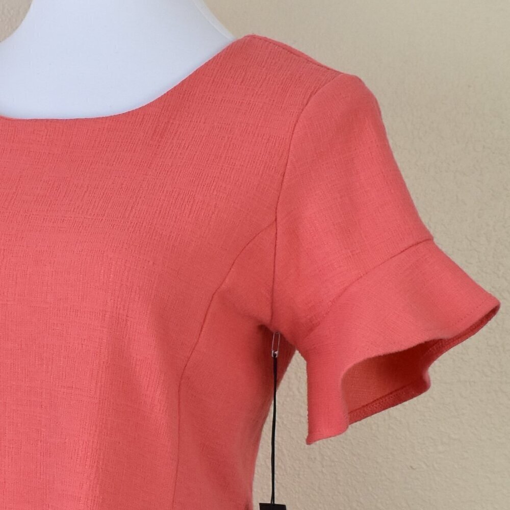 Tahari Cotton Gauze Ruffle Coral Dress NEW - 6 - Picture 3 of 9